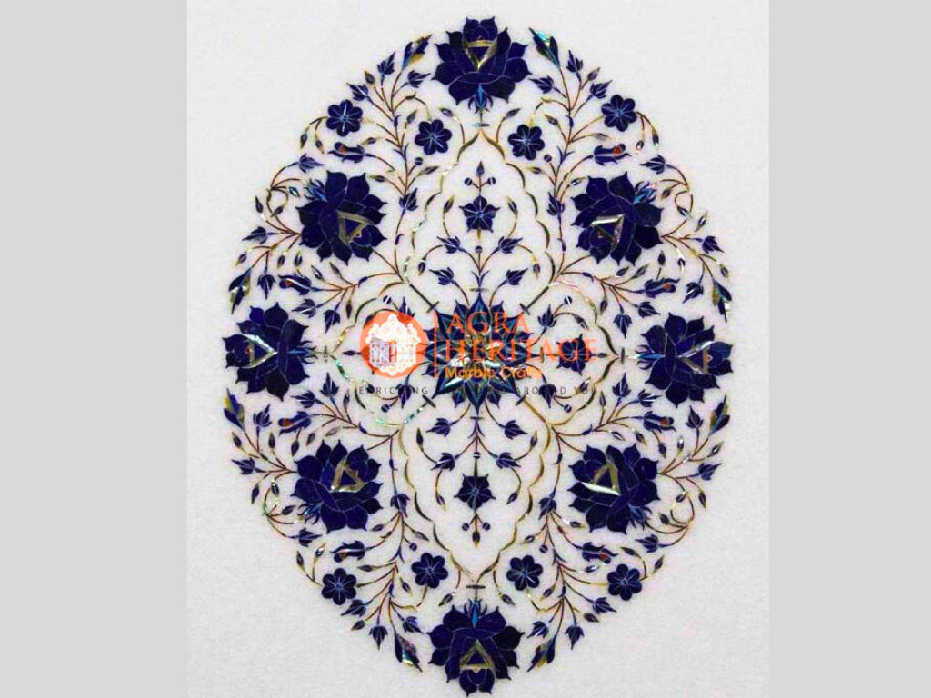 Marble Top Center Table Lapis Inlay Floral Patio Art